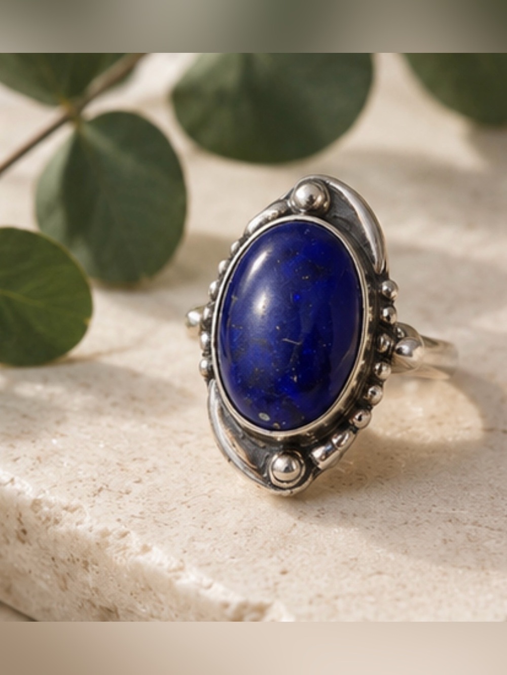 925 Sterling Silver Lapis Oval Statement Ring - Blue